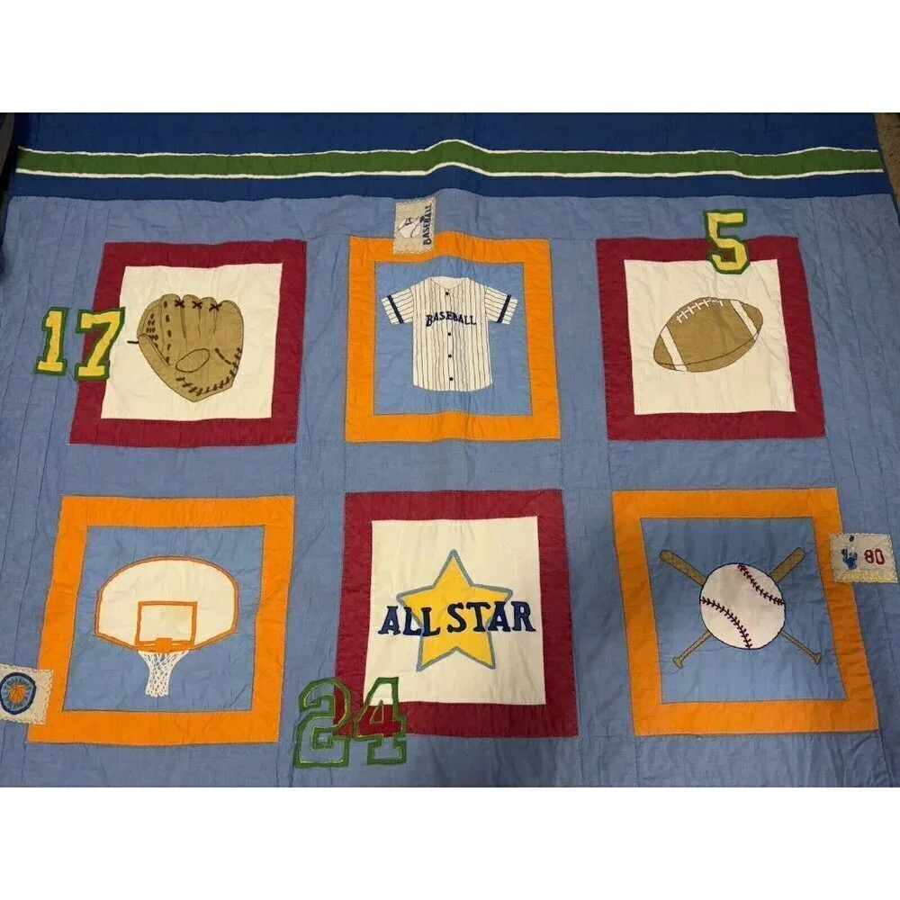 Patchwork Sports Quilt Comforter Bedding Cotton Blue Multicolor Twin 65x83 Youth